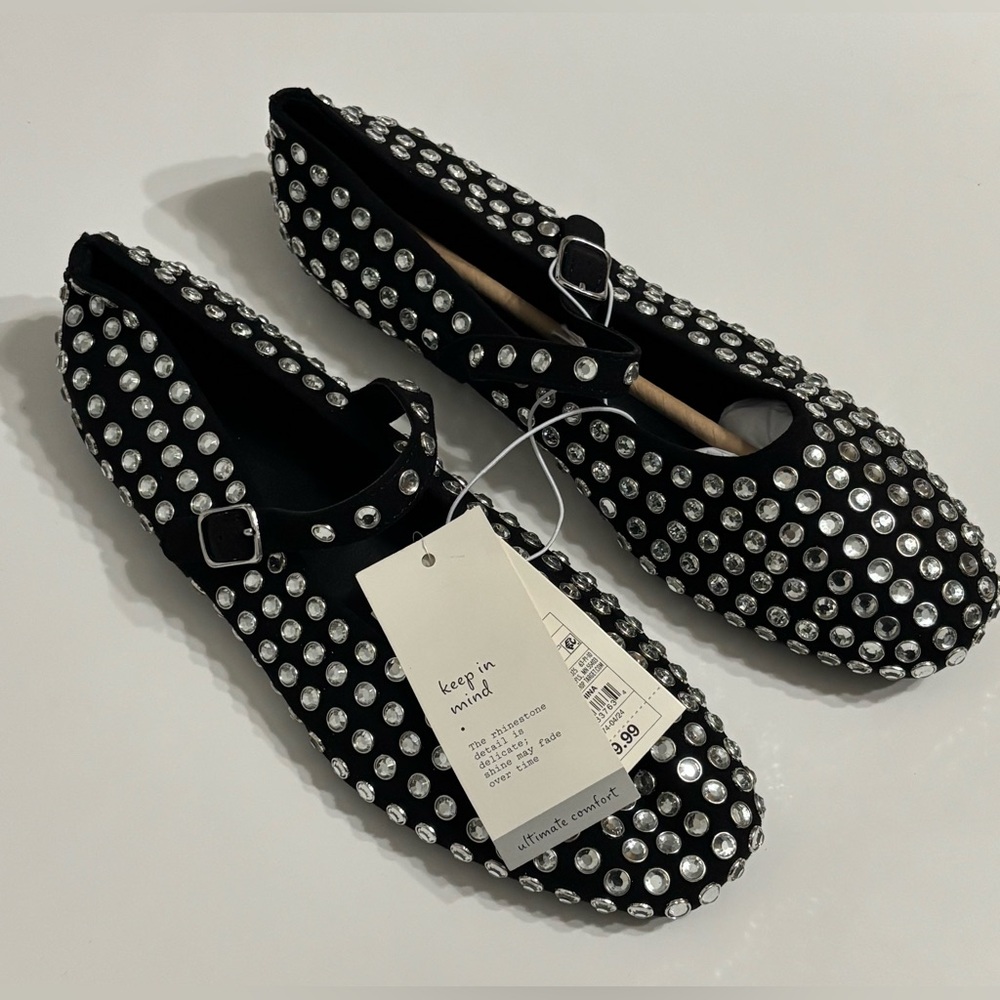 A New Day Women's Issa Rhinestone Mary Jane Ballet Flats Black Size 9.5 - Picture 2 of 5